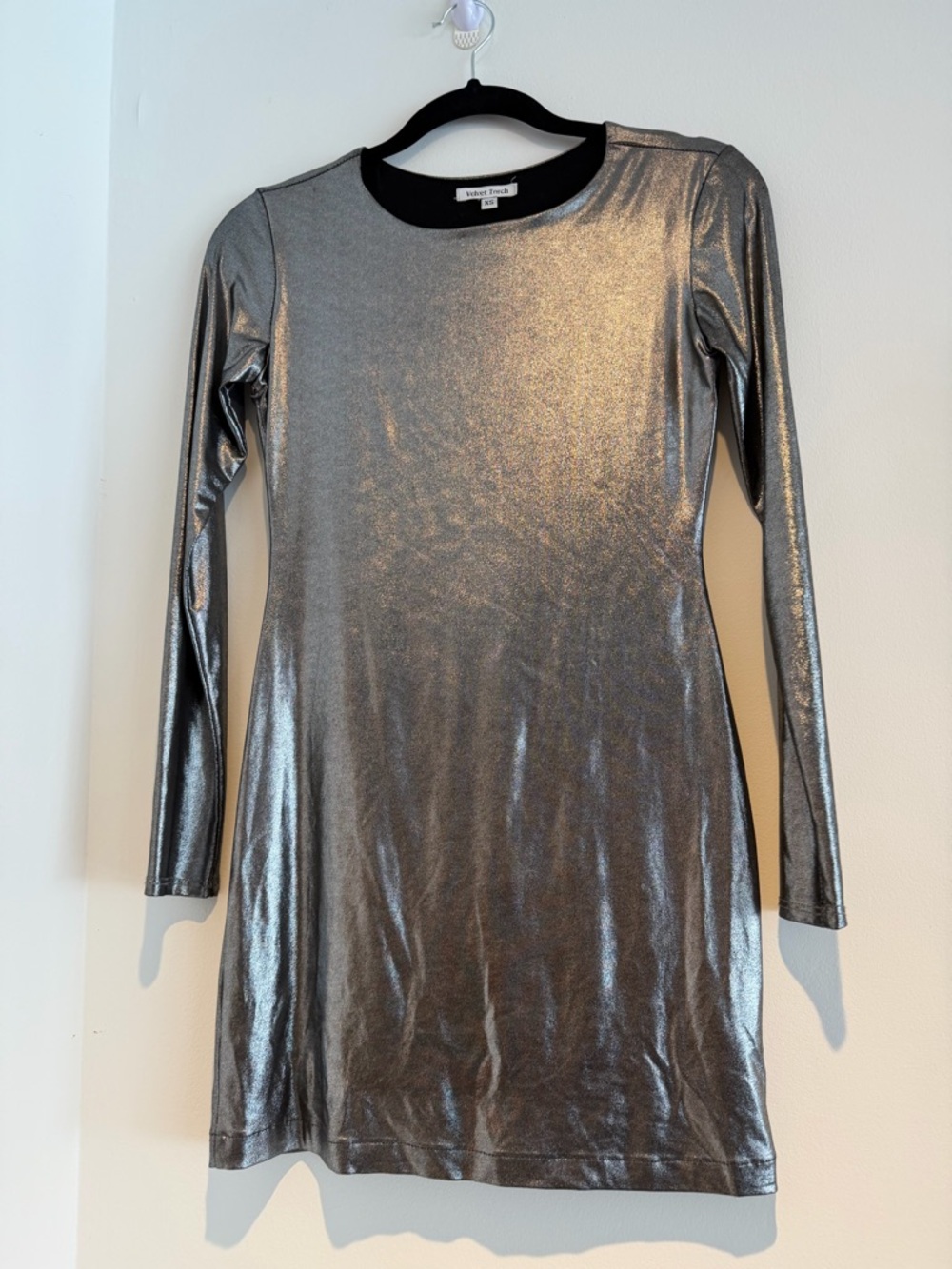 Metallic Silver Long Sleeve Shift Dress